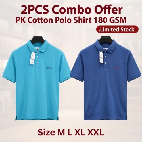 Sky Blue & Dark Blue - PK Cotton Polo Shirt 180 GSM